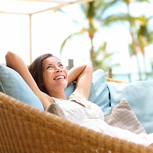 Patient resting at home following dental implant surgery in Rocky River