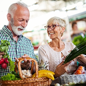 Seniors buying fresh food